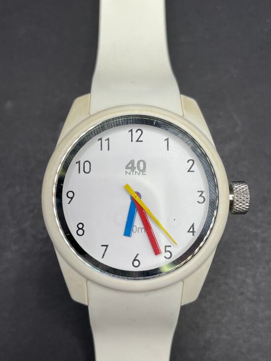 40NINE Primary Hand White Silicone Quartz Watch Multi-Color Hands 36MM